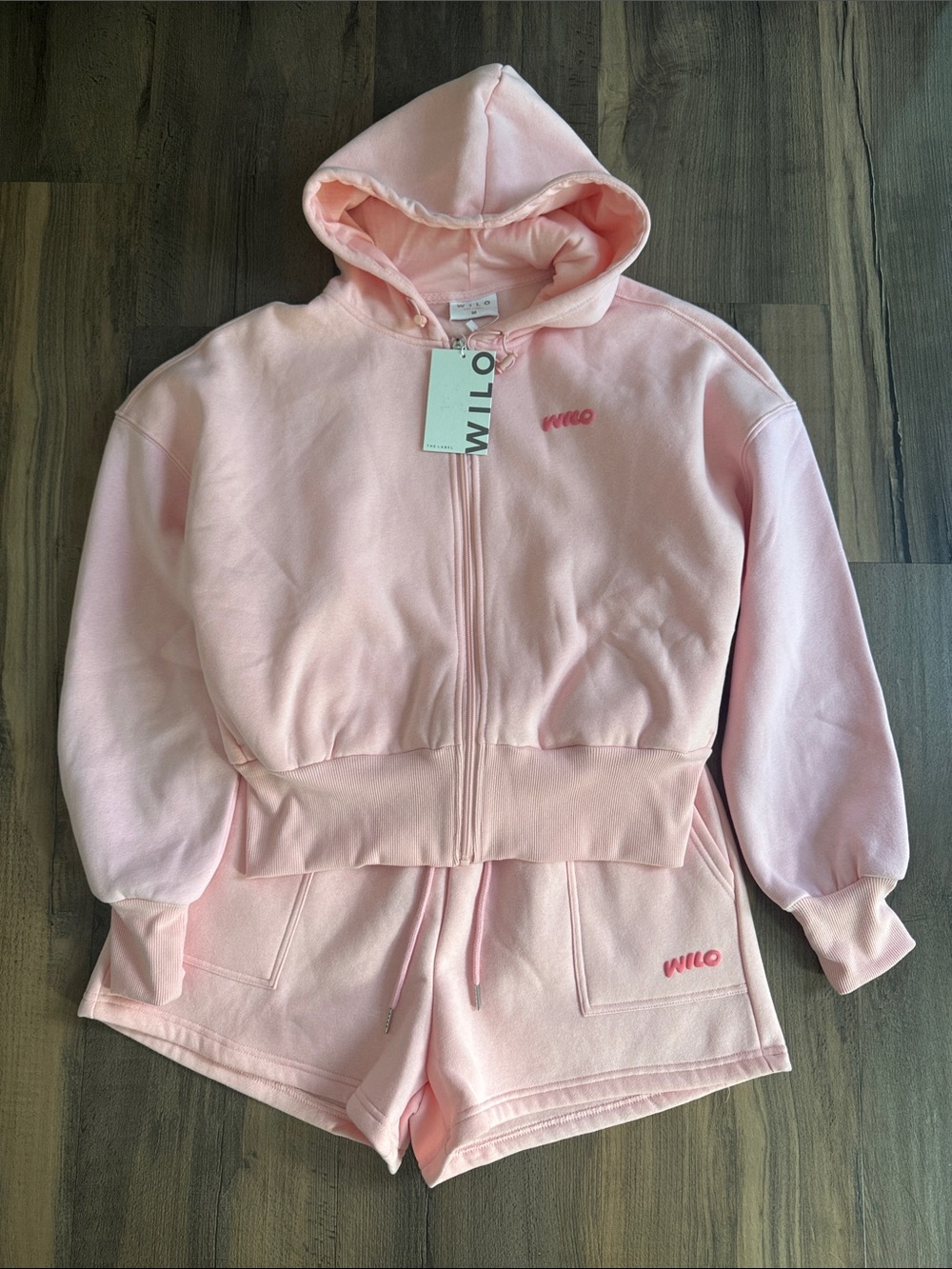 Wilo the Label Pink Wilo Wellness Club crop zip hoodie & shorts set - Picture 1 of 5